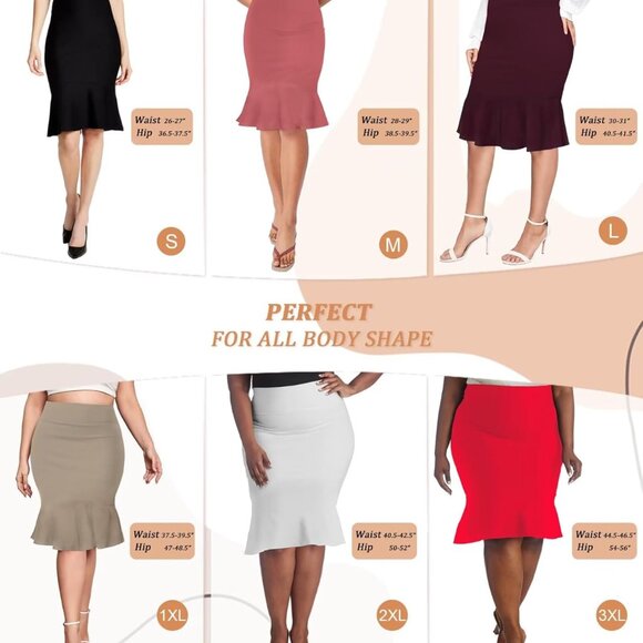 Womens Premium Nylon Ponte Stretch Office Fishtail Pencil Skirt High Waist Made - Picture 7 of 7